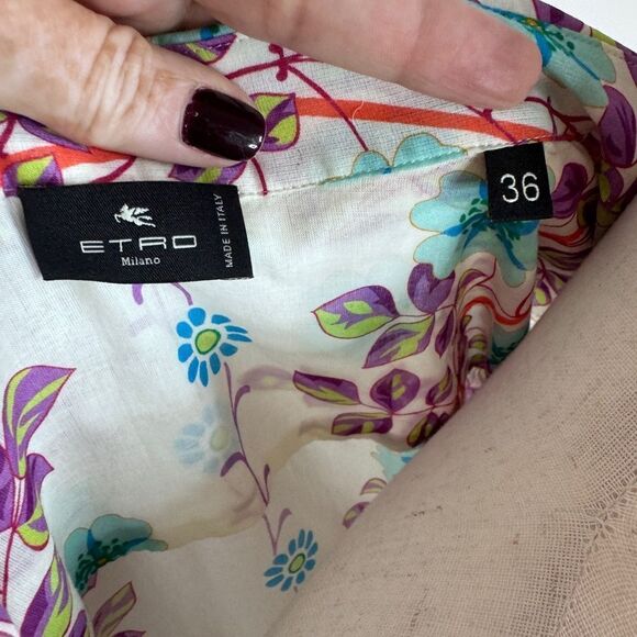 Etro Floral Vine Cotton Button Down Blouse Size 0 - Picture 7 of 9
